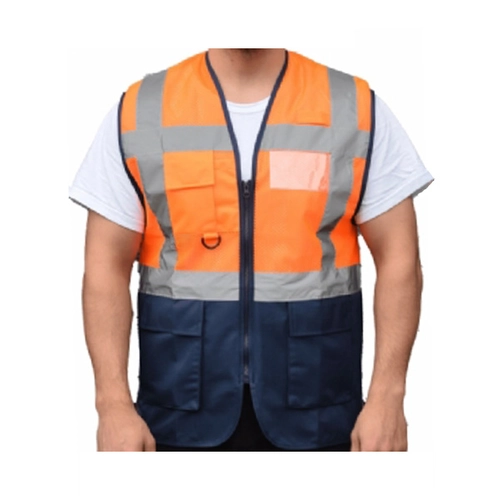 Fileli Premium İkaz Yeleği Turuncu - Lacivert